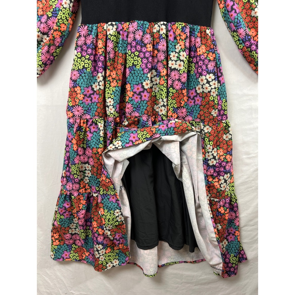 SSYS The Label Maxi Dress Womens Medium Black Floral Tiered Ribbed Mixed Media - Picture 10 of 13